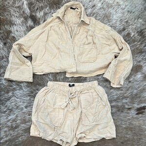7 for all Mankind summer Cream Cropped Jacket and Shorts Set XS